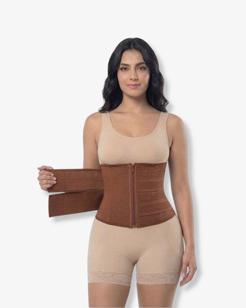 مشد خصر بضغط عالي للتمرين لنحت فوري، مزود بأحزمة خصر وسحاب لشد أقوى